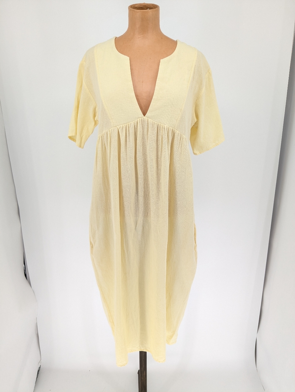 Leallo Butter Yellow Cotton Midi Dress Size XS Spring Summer Beach Flowy Light